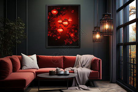 室内的红色沙发背景图片