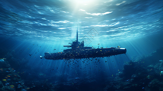 海洋中的一艘潜艇图片
