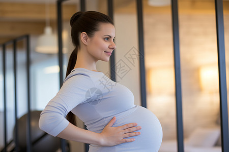 怀孕的女性在房间背景图片