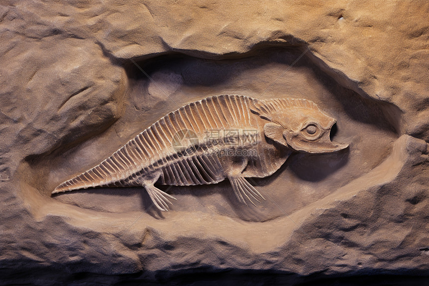 远古鱼骨化石标本图片