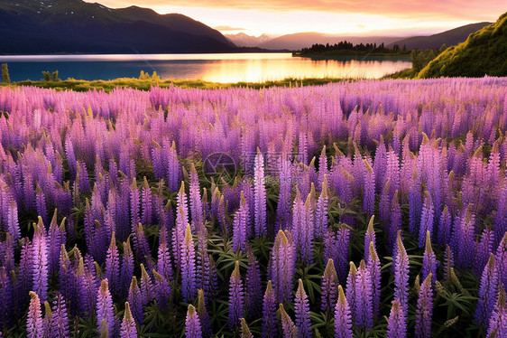 夕阳下的紫色野花图片
