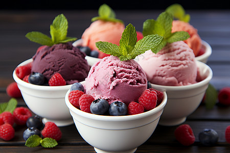 美味的莓子薄荷冰淇淋图片