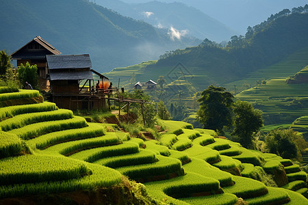 乡村农业种植的梯田茶园背景图片