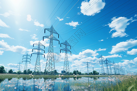 田野上的高压电塔背景图片