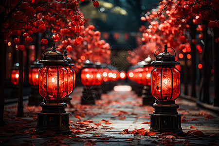 红色灯笼下的温暖氛围背景图片