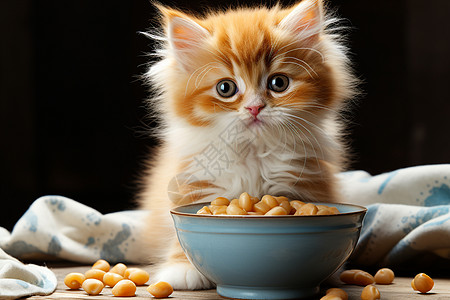 吃粮食的宠物猫咪图片