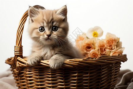 篮筐中的猫咪幼崽图片