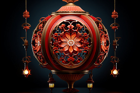 传统文化的红灯笼在黑色背景中照亮氛围图片
