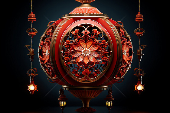 传统文化的红灯笼在黑色背景中照亮氛围图片