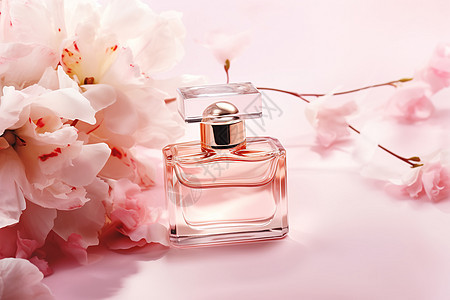 香水和花朵背景图片