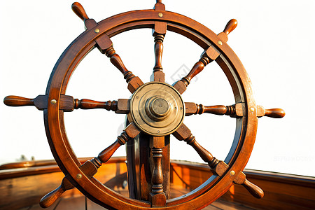 船上的木质舵轮图片