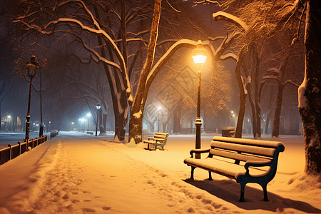 寒冬夜满园雪图片