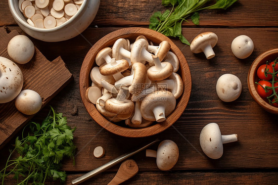 准备烹饪的新鲜蘑菇蔬菜图片