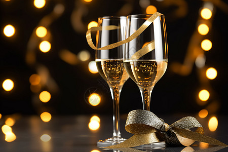 圣诞派对上的香槟酒杯图片