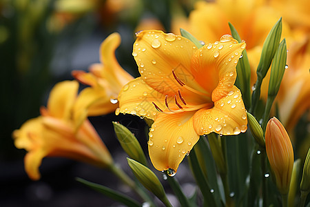 夏日花园中绽放的郁金香花朵背景图片
