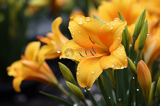 夏日花园中绽放的郁金香花朵图片