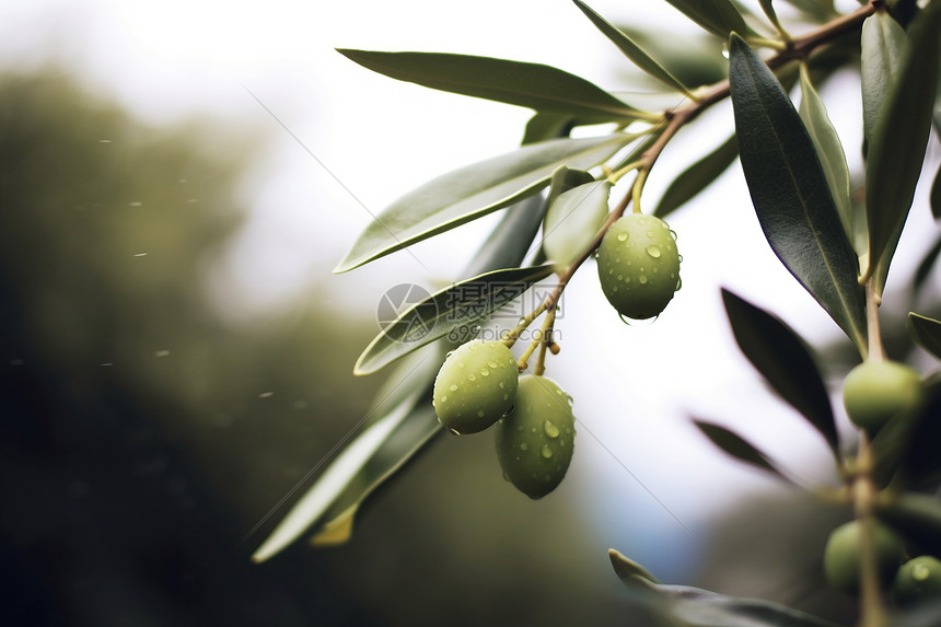 橄榄树嫩叶上挂满水滴图片