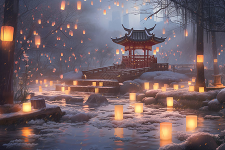 雪中冬日庙宇背景图片