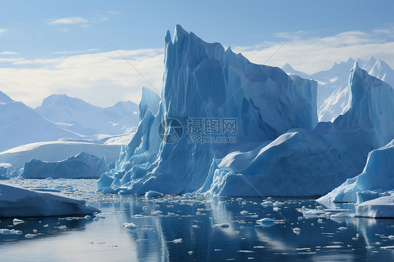南极洲中漂浮的冰山图片