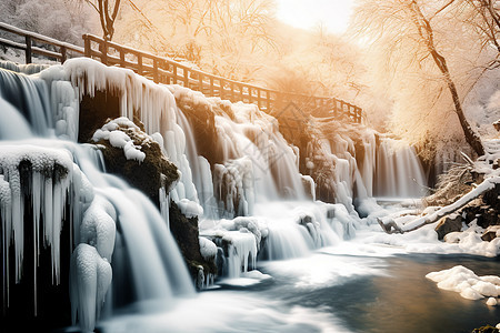 冰雪中的瀑布图片