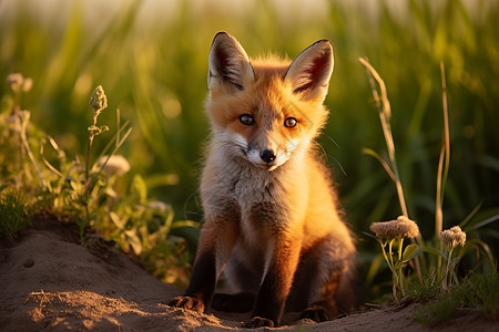 草地上的小狐狸背景图片