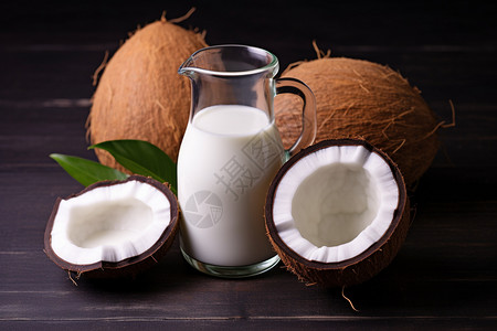 清新的椰子牛奶背景图片