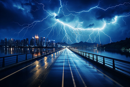 打雷城市上空电闪雷鸣背景