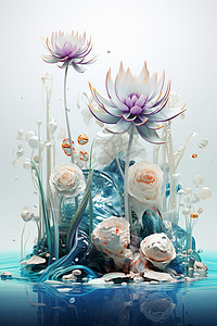 水中漂浮的一组花朵图片