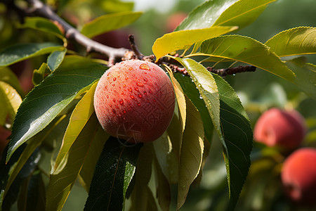 桃树上熟透的桃子图片