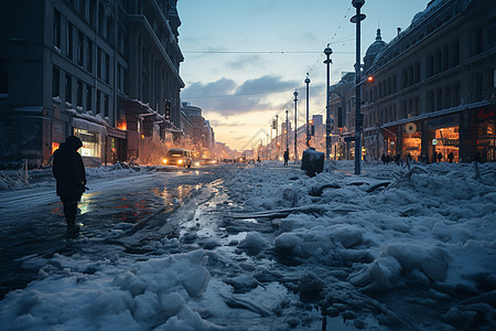 冬季雪漫步独在冬天夜色下漫步的人背景