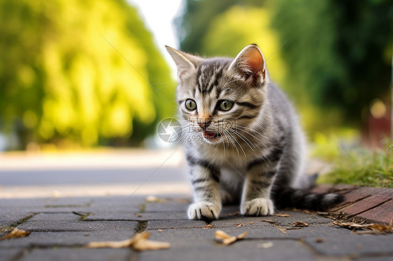 在路边人行道上的小猫咪图片