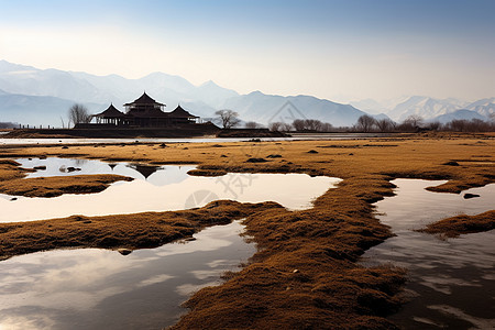 水山倒映的湿地图片