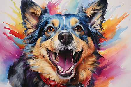 动感色彩的小狗涂鸦背景图片