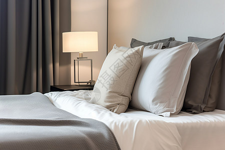 柔软舒适的酒店床铺背景图片