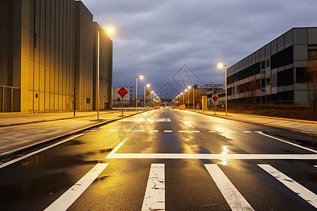 夜晚城市中明亮的照明路灯图片