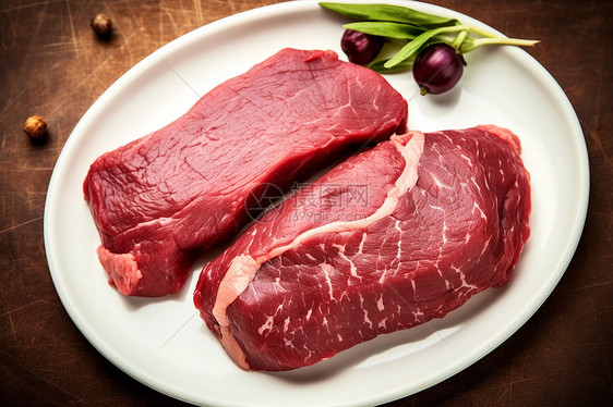 盘中等待烹饪的牛肉图片