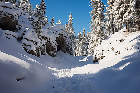 冬季山脉中的小路高清图片