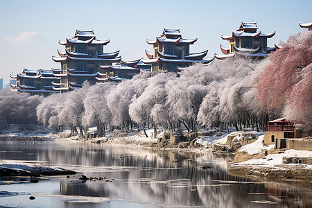 冬日户外的复古建筑物背景图片