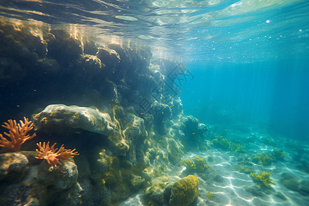 海底珊瑚礁中的海星图片