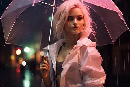 夜晚独自撑伞的女子背景图片