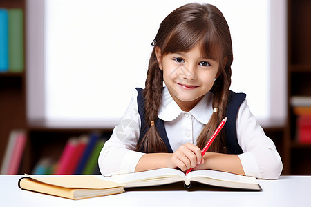 书桌前学习的可爱小女孩图片