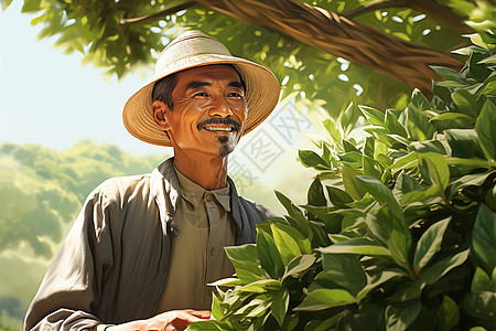 亚洲茶农微笑图片