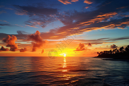 夜幕降临海上的夕阳图片