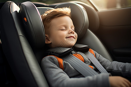 汽车座位上睡觉的男孩高清图片
