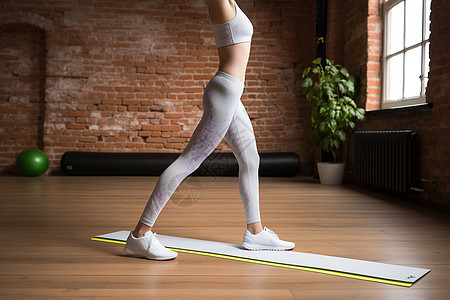在瑜伽垫上健身的女士背景图片