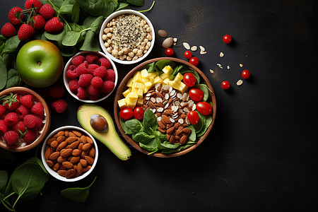 桌面上健康营养的水果沙拉图片