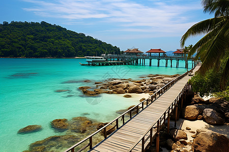 夏季度假海滩的美丽景观背景图片