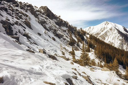 寒冷冬季的雪山景观图片