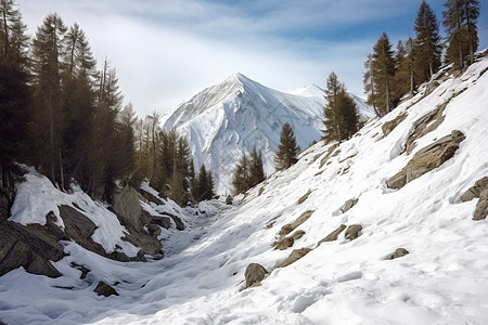 白雪皑皑的雪山景观图片