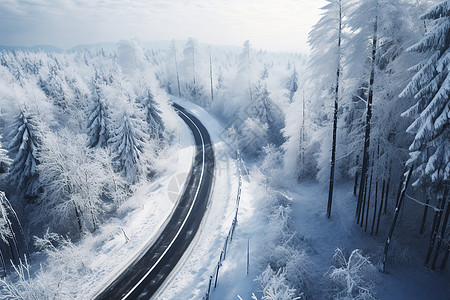 寒冬之旅公路雪高清图片